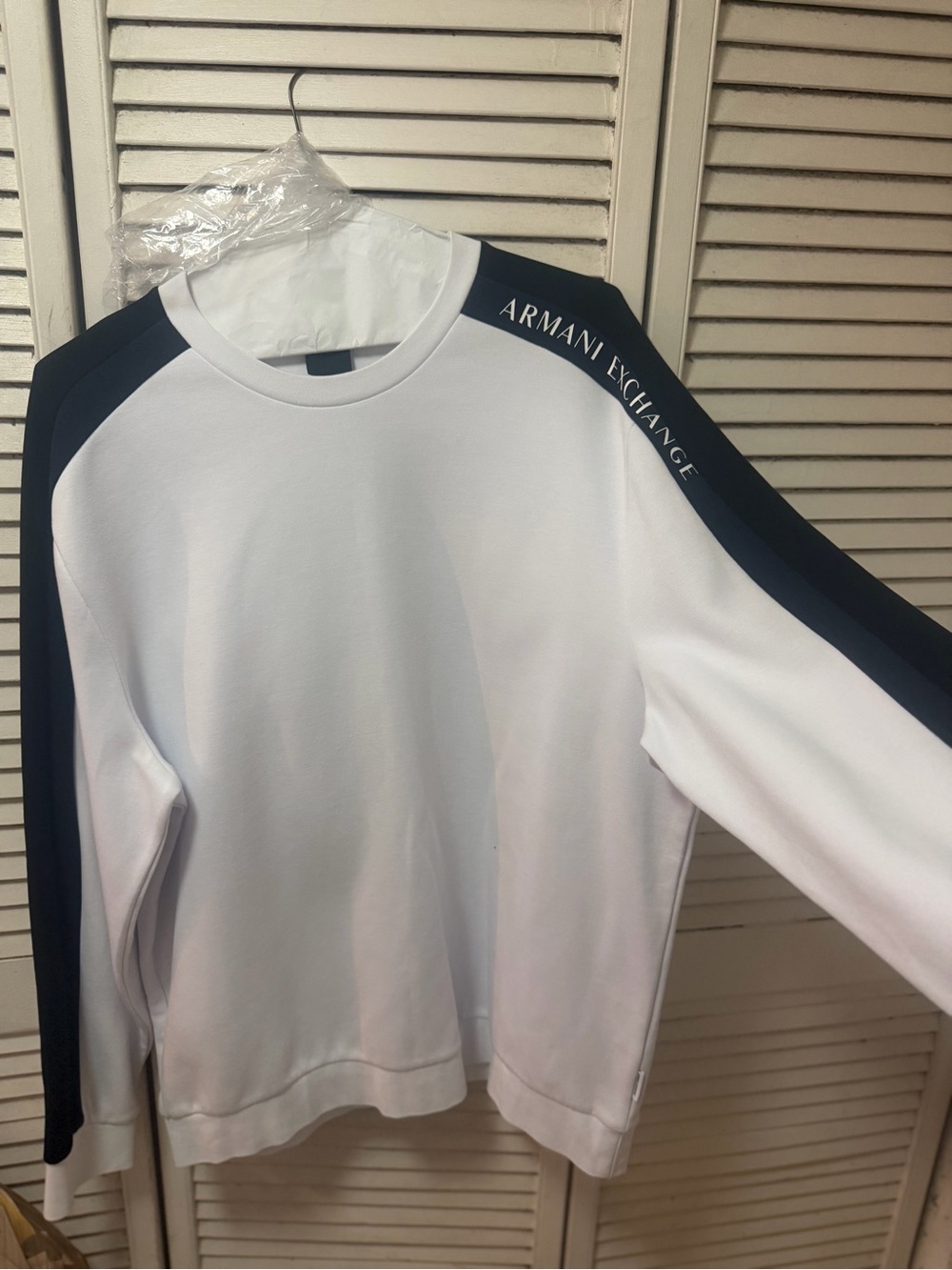 Armani Exchange White Crewneck T-Shirt with Navy Logo Tag
